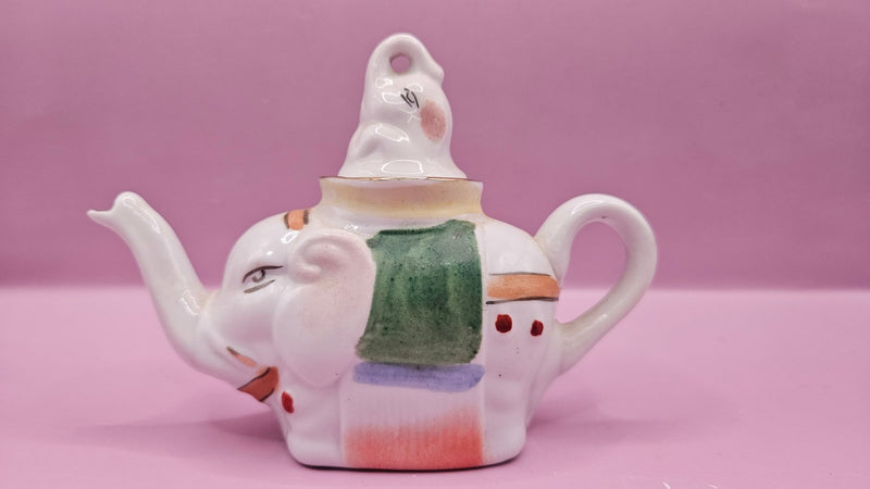 Vintage Hand - Painted Mini Elephant Teapot – 5.7" x 4" | Whimsical Collectible - DinnerwareLoving Coastal Living