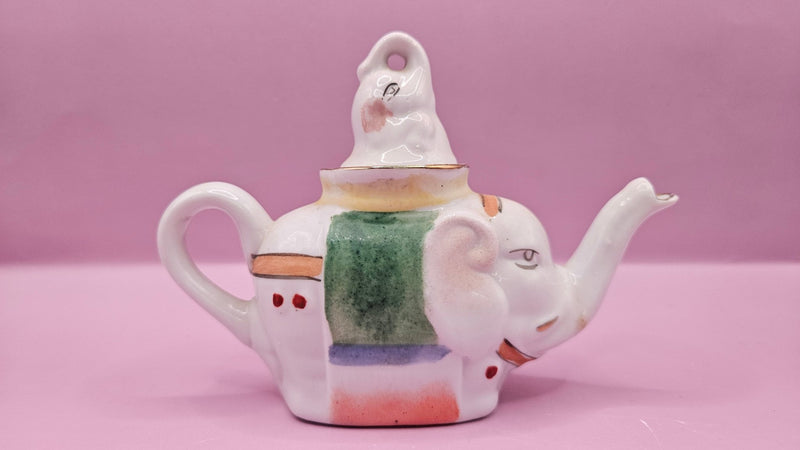 Vintage Hand - Painted Mini Elephant Teapot – 5.7" x 4" | Whimsical Collectible - DinnerwareLoving Coastal Living