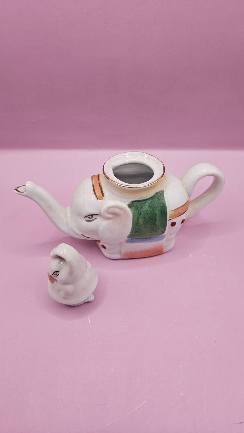 Vintage Hand - Painted Mini Elephant Teapot – 5.7" x 4" | Whimsical Collectible - DinnerwareLoving Coastal Living