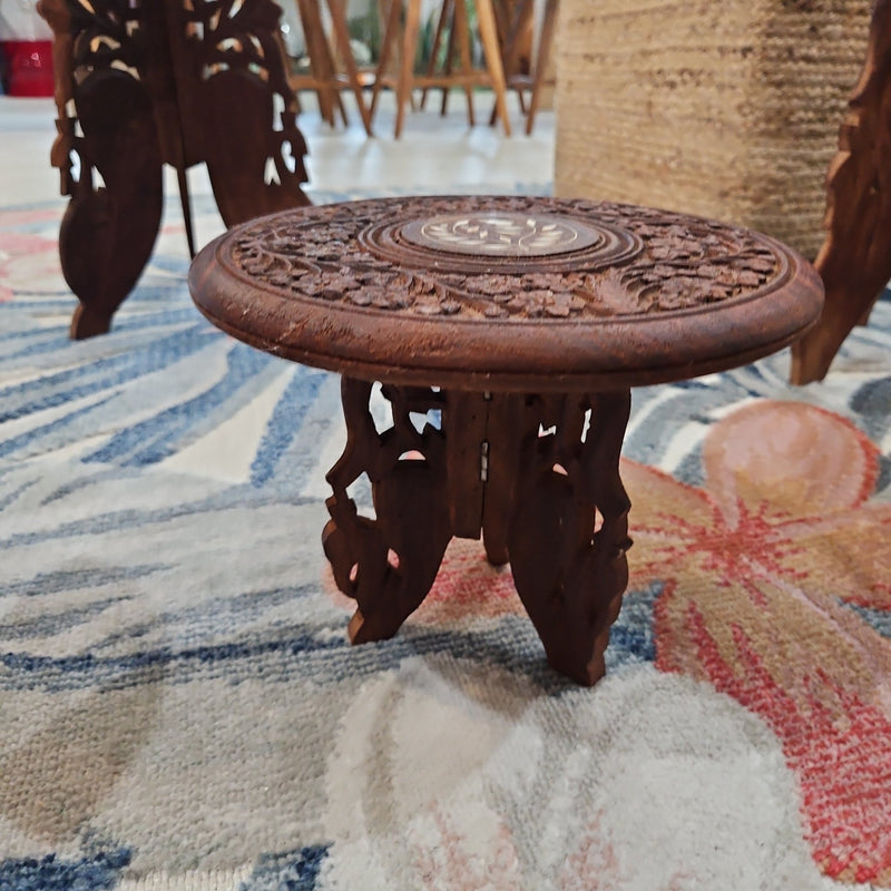 Vintage Indian Carved Wooden Accent Table - Accent DecorLoving Coastal Living