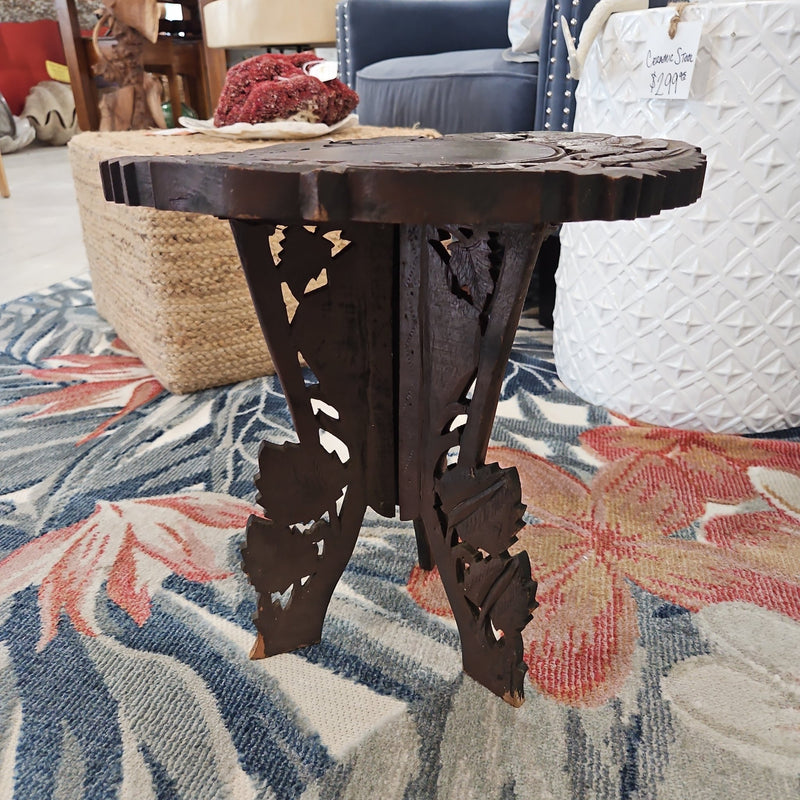 Vintage Indian Carved Wooden Accent Table - Accent DecorLoving Coastal Living