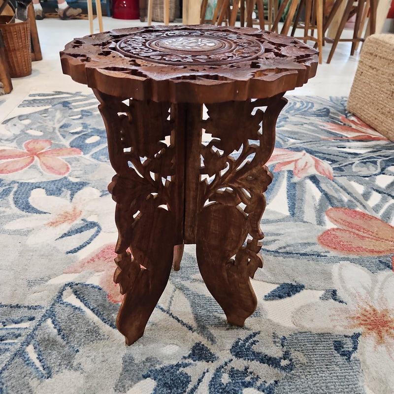 Vintage Indian Carved Wooden Accent Table - Accent DecorLoving Coastal Living