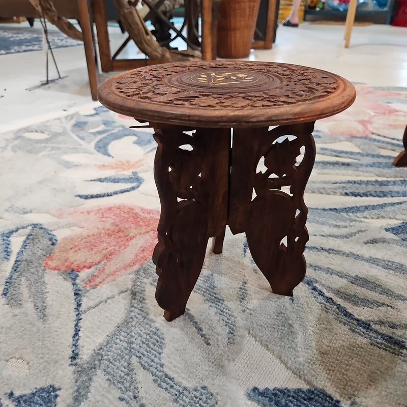 Vintage Indian Carved Wooden Accent Table - Accent DecorLoving Coastal Living