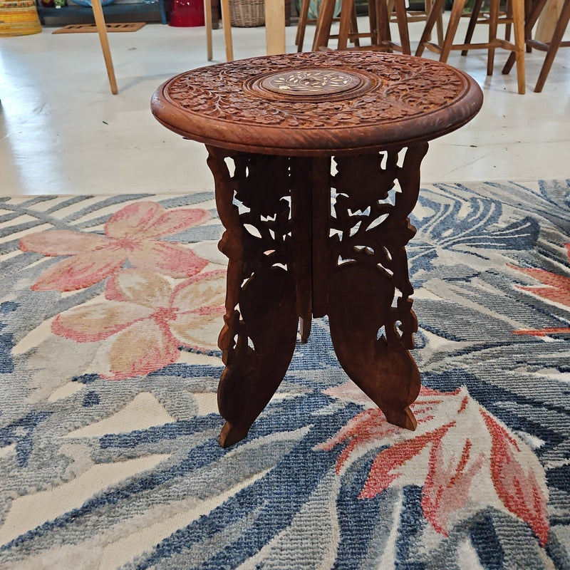 Vintage Indian Carved Wooden Accent Table - Accent DecorLoving Coastal Living