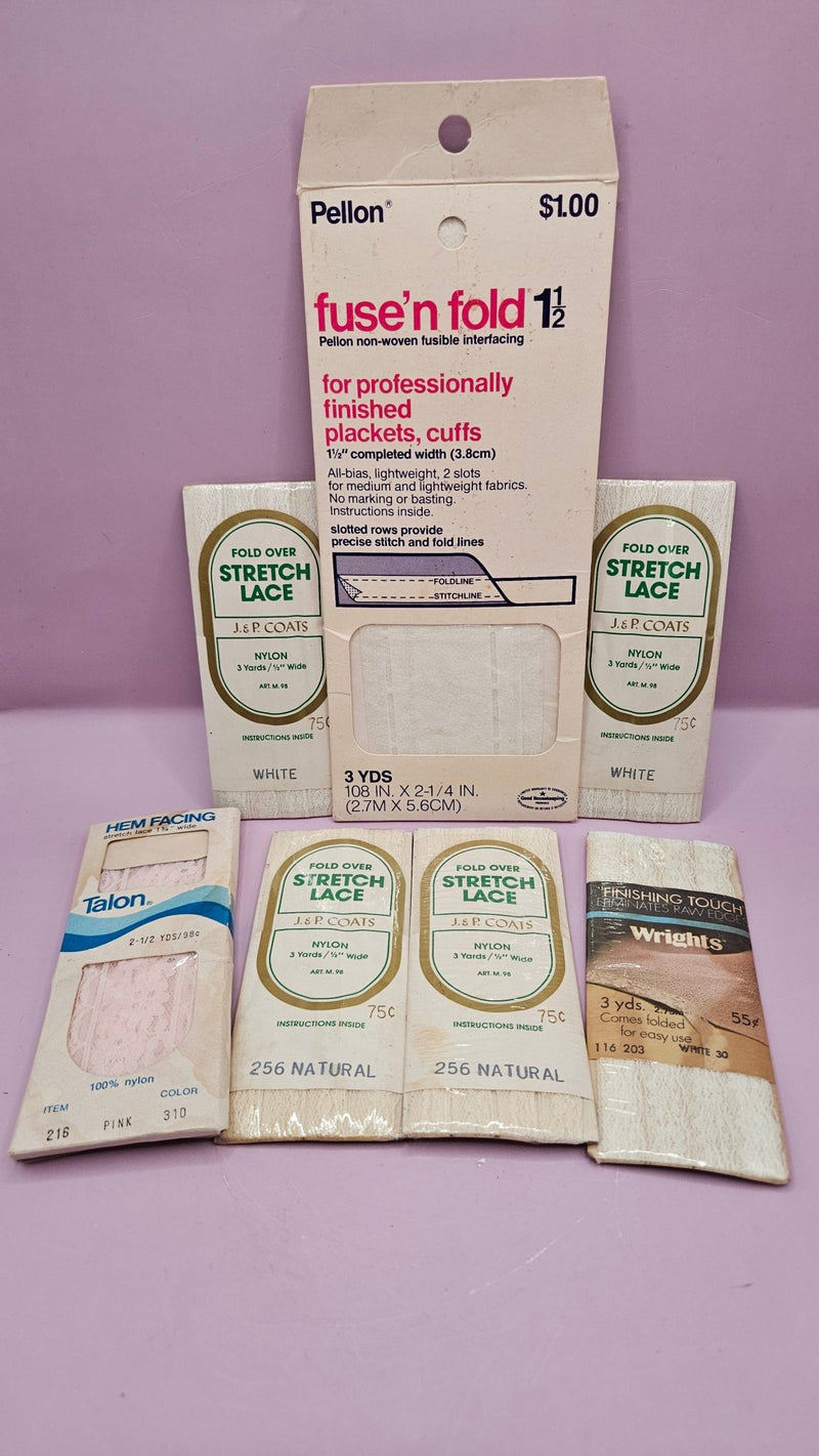 Vintage Lace & Fusible Interfacing Bundle – 6 Packs of Lace + 1 Pack of Fuse’n Fold - funLoving Coastal Living