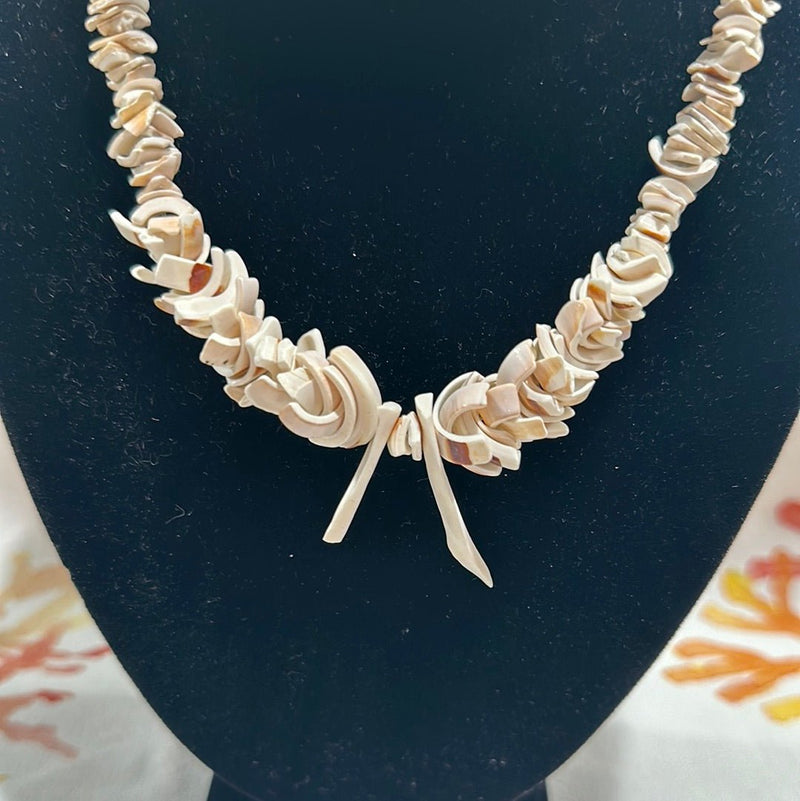 Vintage Natural White Carved Shell Necklace - Handmade Coastal Jewelry - NecklaceLoving Coastal Living