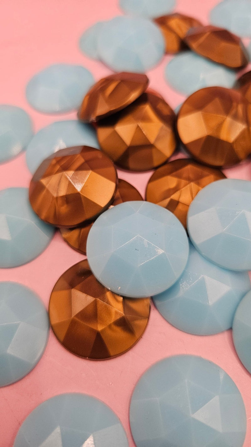 Vintage Round Acrylic Gems – Gold & Aquamarine (3.1 oz Lot, .8" ) - funLoving Coastal Living