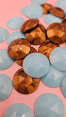 Vintage Round Acrylic Gems – Gold & Aquamarine (3.1 oz Lot, .8