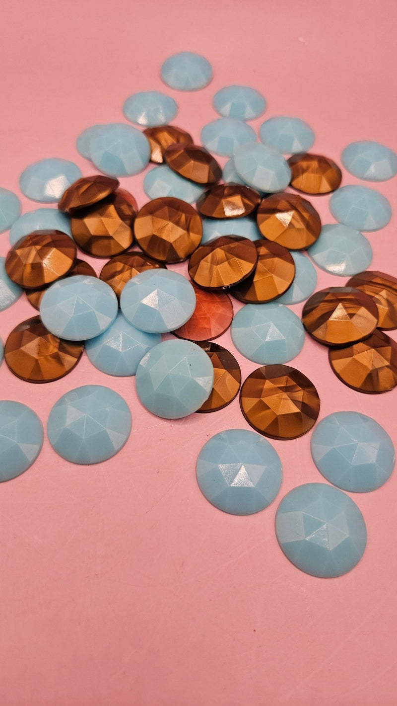 Vintage Round Acrylic Gems – Gold & Aquamarine (3.1 oz Lot, .8" ) - funLoving Coastal Living