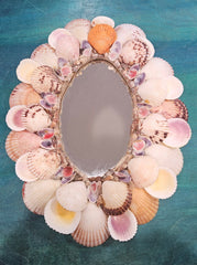 Vintage Seashell Mirror - Coastal Shell Decor (14.75