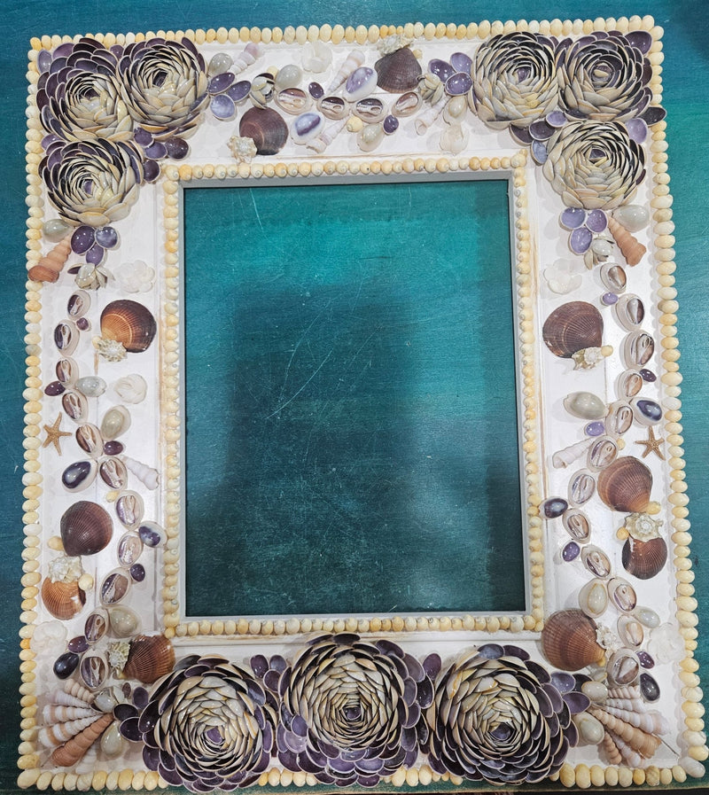 Vintage Shell Floral Frame – 16.75" x 14.25", 8" x 10" Inner Opening - Wall DecorLoving Coastal Living