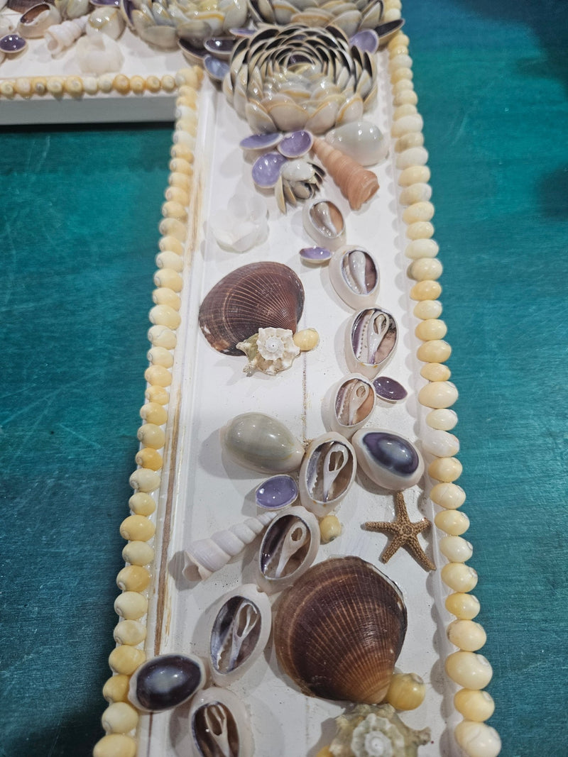 Vintage Shell Floral Frame – 16.75" x 14.25", 8" x 10" Inner Opening - Wall DecorLoving Coastal Living