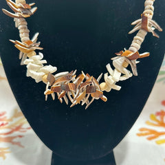 Vintage White and Brown Carved Shell Necklace - Unique Handmade Coastal Jewelry - NecklaceLoving Coastal Living