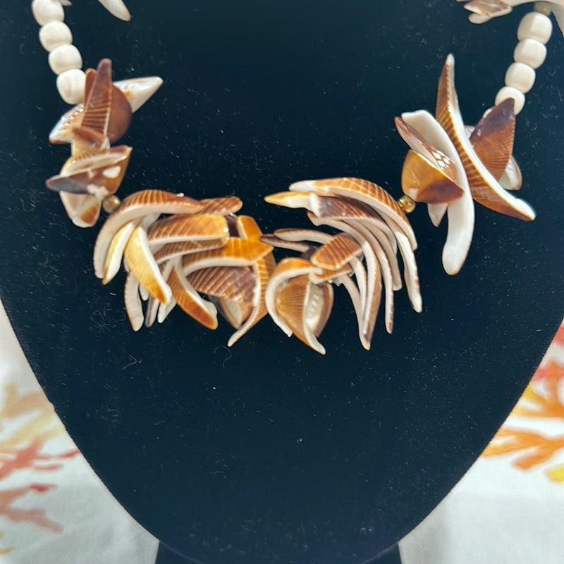 Vintage White and Brown Layered Shell Necklace - Unique Handmade Coastal Jewelry - NecklaceLoving Coastal Living