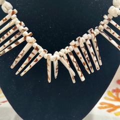 Vintage White and Brown Spiked Shell Necklace - Handmade Coastal Jewelry - NecklaceLoving Coastal Living