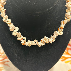 Vintage White and Brown Spiral Carved Shell Necklace - Handmade Coastal Jewelry - NecklaceLoving Coastal Living