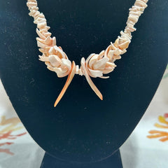 Vintage White and Peach Carved Shell Necklace - Handmade Coastal Jewelry - NecklaceLoving Coastal Living