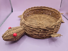 Vintage Wicker Turtle Basket | Whimsical Storage & Décor | 14.5