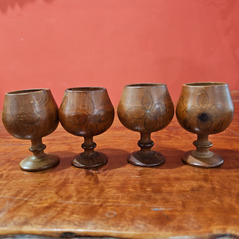 Vintage Wooden Bottle and 4 Mini Goblets - Accent DecorLoving Coastal Living