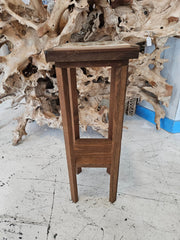 Vintage Wooden Plant Stand with Ceramic Tile Top – 25.5