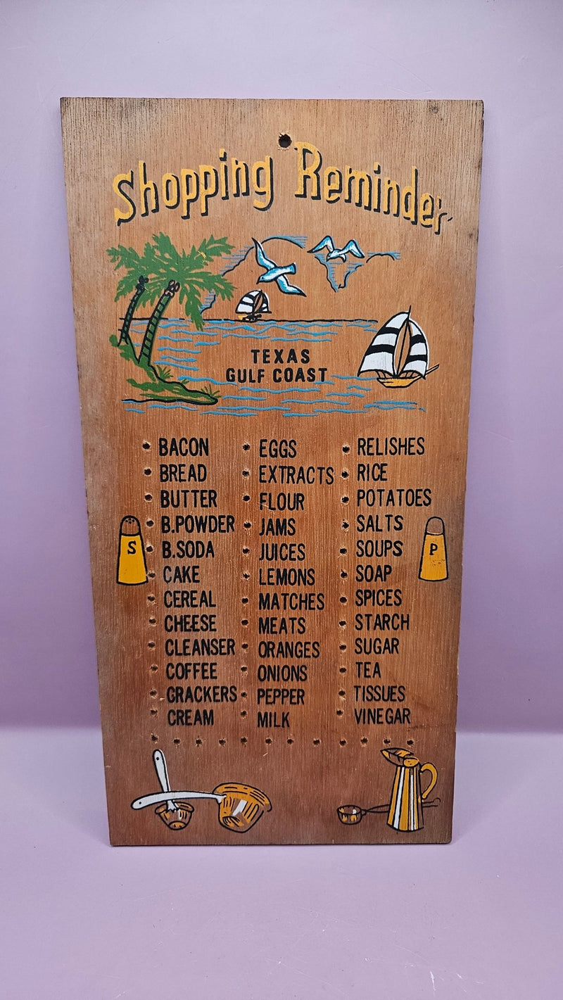 Vintage Wooden "Shopping Reminder" List - Texas Gulf Coast Theme - 12"x6 - Accent DecorLoving Coastal Living