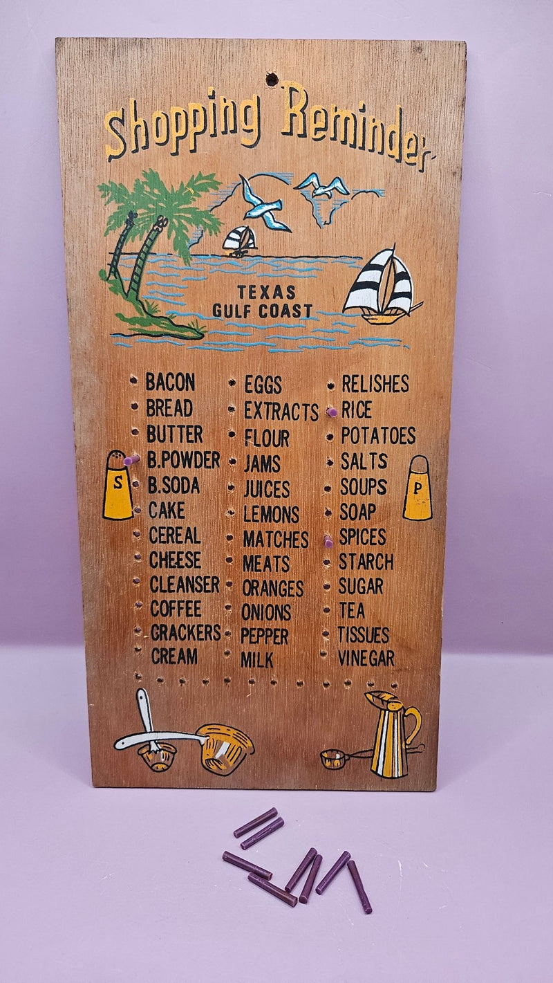Vintage Wooden "Shopping Reminder" List - Texas Gulf Coast Theme - 12"x6 - Accent DecorLoving Coastal Living