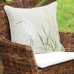 White Egret Left Indoor/Outdoor Throw Pillow - Rightside Design