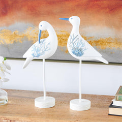 White Polystone Bird Decorative Sculpture with Blue Coral Patterns - Sculptures & StatuesUmainc