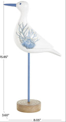 White Polystone Bird Decorative Sculpture with Blue Coral Patterns - Sculptures & StatuesUmainc