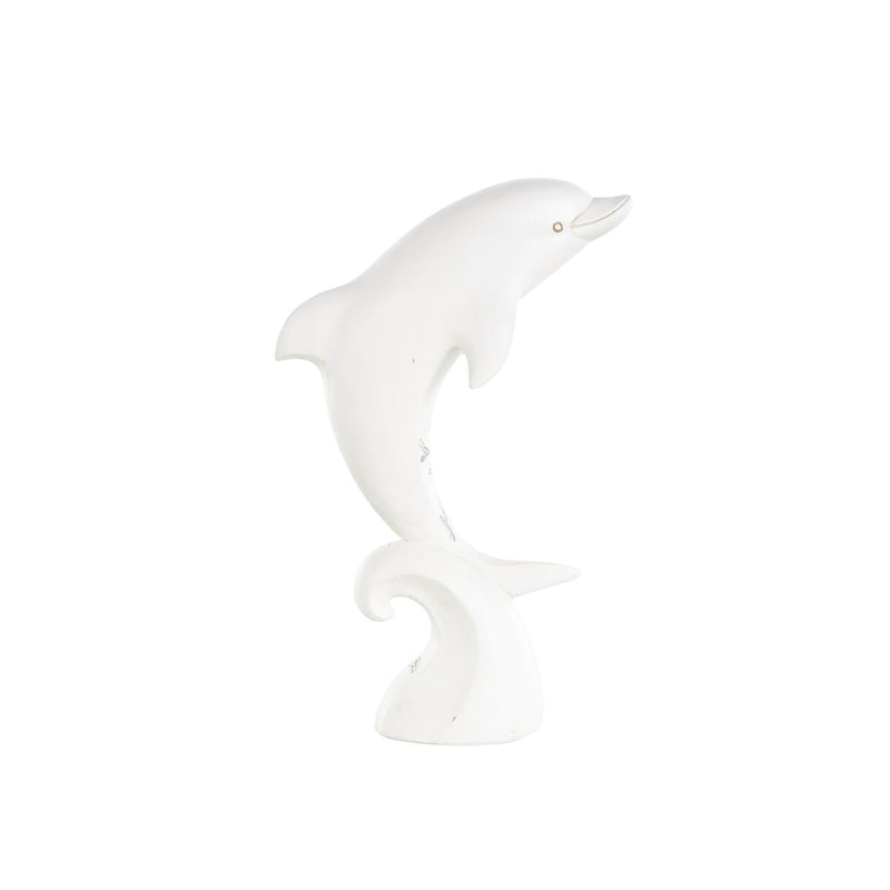 White Polystone Dolphin Curved Decorative Sculpture with Blue Coral Patterns - Sculptures & StatuesUmainc