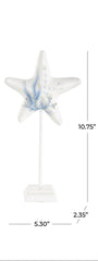 White Polystone Sea Life Shell and Starfish Decorative Sculpture with Blue Coral Patterns - Umainc