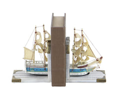 White Wood Sail Boat Decorative Bookends - BookendUmainc