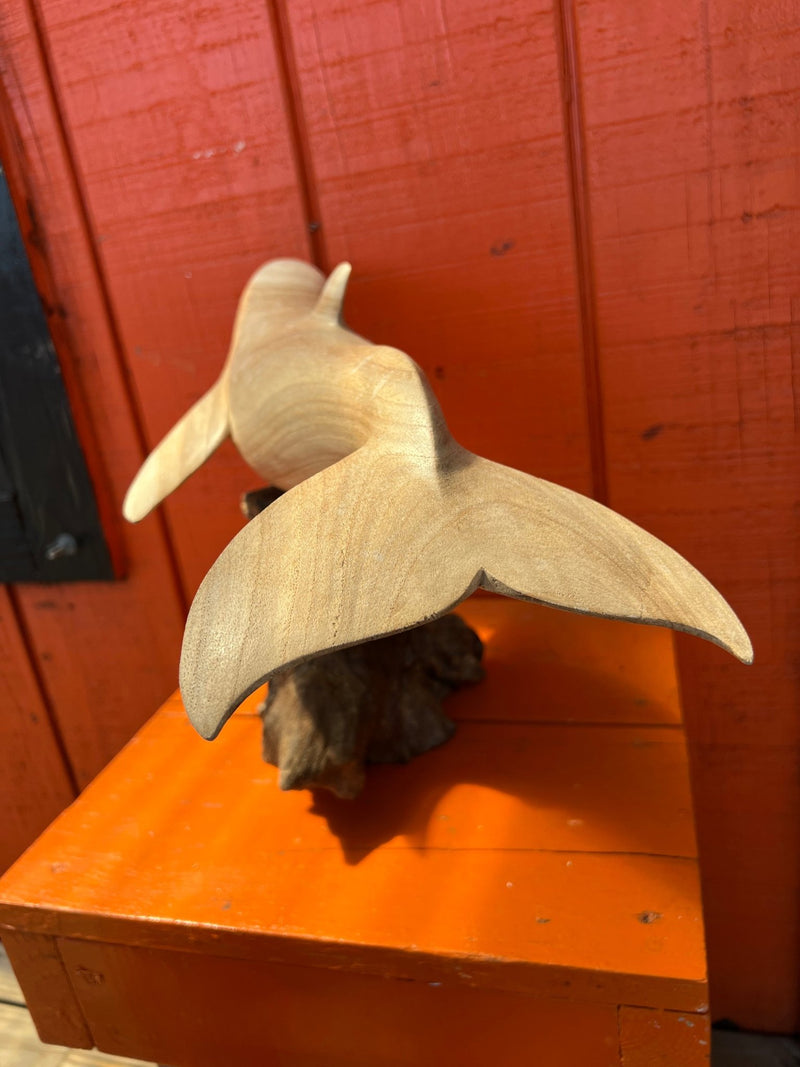 Wood Dolphin On Root Base - 2 Sizes - SculptureWorld Shells Imports