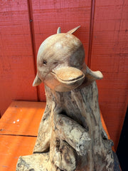 Wood Dolphin On Root Base - 2 Sizes - SculptureWorld Shells Imports