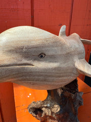 Wood Dolphin On Root Base - 2 Sizes - SculptureWorld Shells Imports