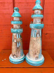 Wooden Lighthouse Figure - 3 Styles and Sizes - Accent DecorWorld Shells Imports