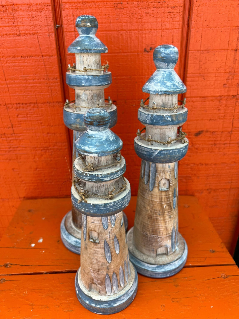 Wooden Lighthouse Figure - 3 Styles and Sizes - Accent DecorWorld Shells Imports