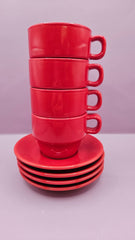 World Market Mini Espresso Tea Cup & Saucer Set – Red, Set of 4 - MugLoving Coastal Living