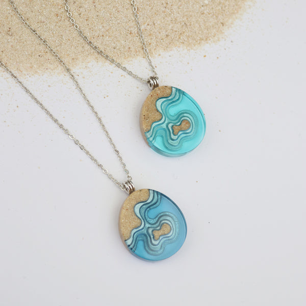 Promontory Teardrop Necklace – Sand & Resin Ocean Pendant by BoldB