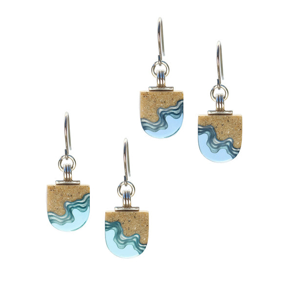 Shoreline Earrings – Aqua & Ultramarine U-Shaped Resin and Sand Drops by BoldB