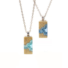 Delta Necklace – Blue Resin & Sand Minimalist Rectangle Pendant by BoldB