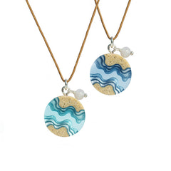 Seaway Necklace – Round Resin & Sand Pendant with Agate Accent by BoldB