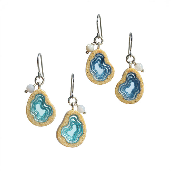 Basin Earrings – Asymmetrical Sand & Resin Drops with Agate Gem by BoldB