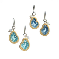 Basin Earrings – Asymmetrical Sand & Resin Drops with Agate Gem by BoldB