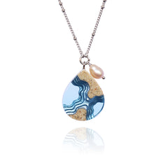 Tombolo Necklace – Teardrop Sand & Resin Pendant with Freshwater Pearl by BoldB
