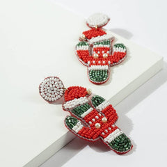 Holiday Cactus with Hat and Sweater Seed Bead Earrings