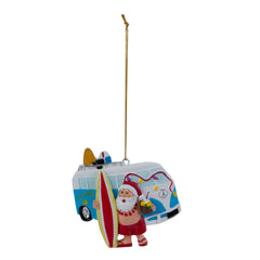 Santa Claus with Surfer Van Christmas Ornament