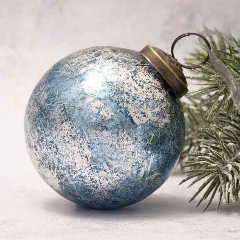 3" Large Sky with Silver Foil Crackle Glass Ball