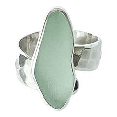 Sea Glass & Silver Adjustable Ring