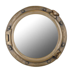 Porthole Mirror Antique Brass Finish Wall Mount 20 Inch Dia.